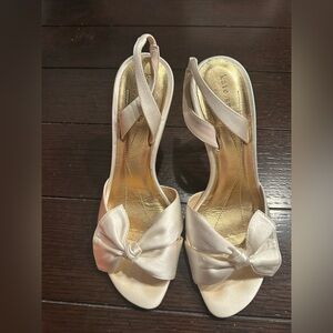 Kate Spade Ivory Satin Heels with Elegant Bow